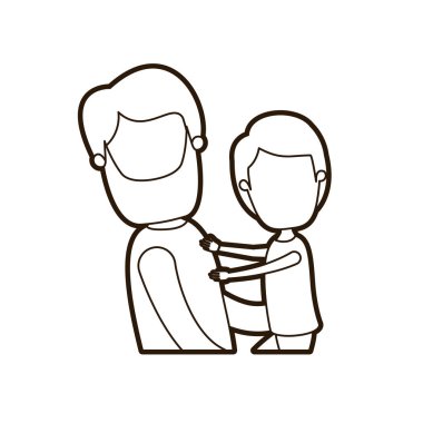 siyah kalın kontur karikatür meçhul yan görüntülemek bir çocuk taşıyan yarım vücut sakallı adam
