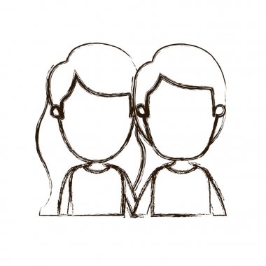 kalın siluet karikatür meçhul Önden Görünüm yarım vücut çift çocuk bulanık