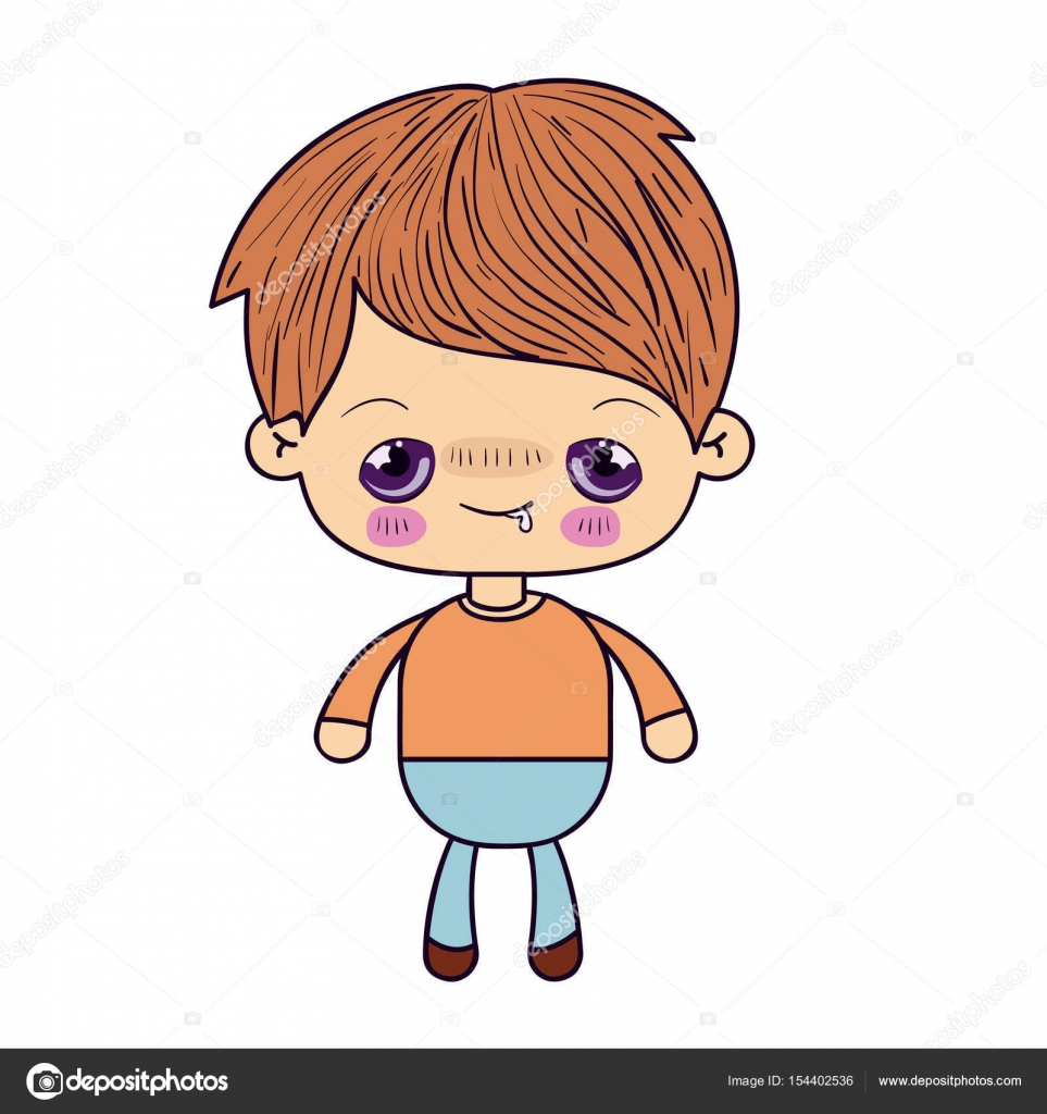 Cara Bonito Do Rapaz Pequeno Do Kawaii Colorido Da Caricatura