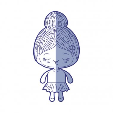 kawaii silüeti mavi gölgelendirme toplanan saç ve komik yüz ifadesi ile sevimli küçük kız