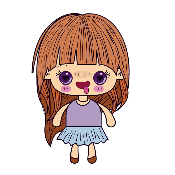 Silueta colorida de niña kawaii con el pelo largo y la expresión facial enamorada — Vector de stock