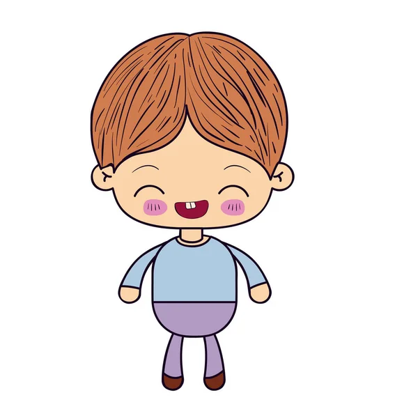 Silhouette colorée de petit garçon kawaii avec expression faciale riant — Image vectorielle