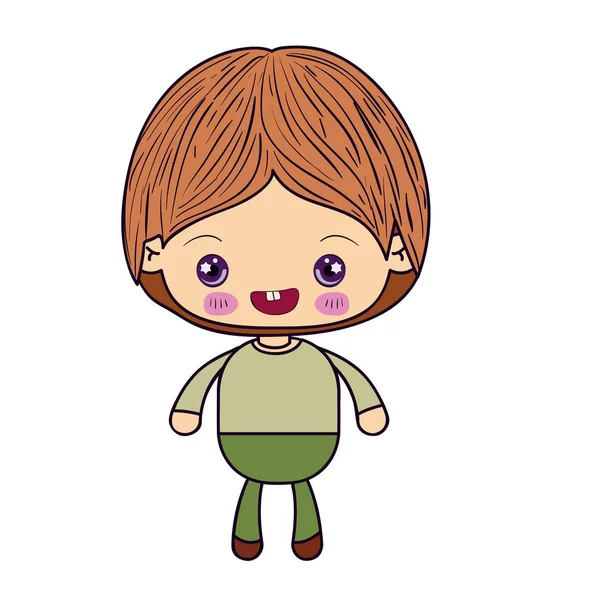 Silueta colorida de niño kawaii sonriendo — Vector de stock