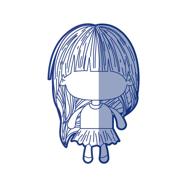 Blauschattierung Silhouette eines gesichtslosen kleinen Mädchens mit langen Haaren — Stockvektor