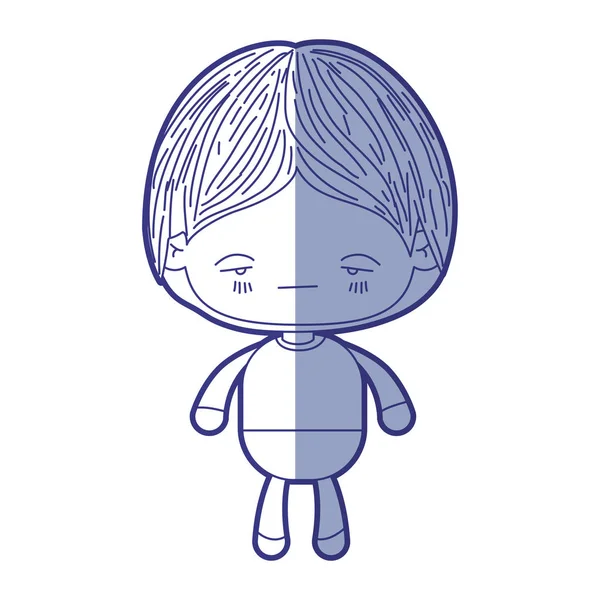 Silhueta de sombreamento azul do menino kawaii com expressão facial nervosa — Vetor de Stock