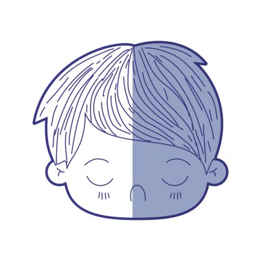 kawaii başkanı kapalı gözler nefretle yüz ifadesi ile küçük çocuk silüeti mavi gölgelendirme