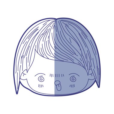 yüz ifadesi öfkeli olan küçük çocuk başkanı kawaii silüeti mavi gölgelendirme