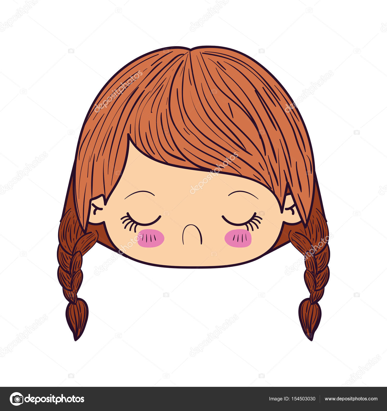 Caricature Colores Kawaii Face Fillette Aux Cheveux Tresses Et De Degout De L Expression Du Visage Image Vectorielle Grgroupstock C 154503030