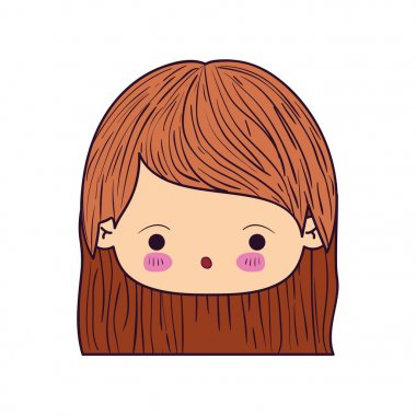 renkli karikatür kawaii yüz düz kısa saç ve sürpriz yüz ifadesi ile küçük kız