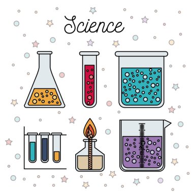 Beyaz arka plan renk siluet öğeleri kimyasal laboratuvar ile dekoratif