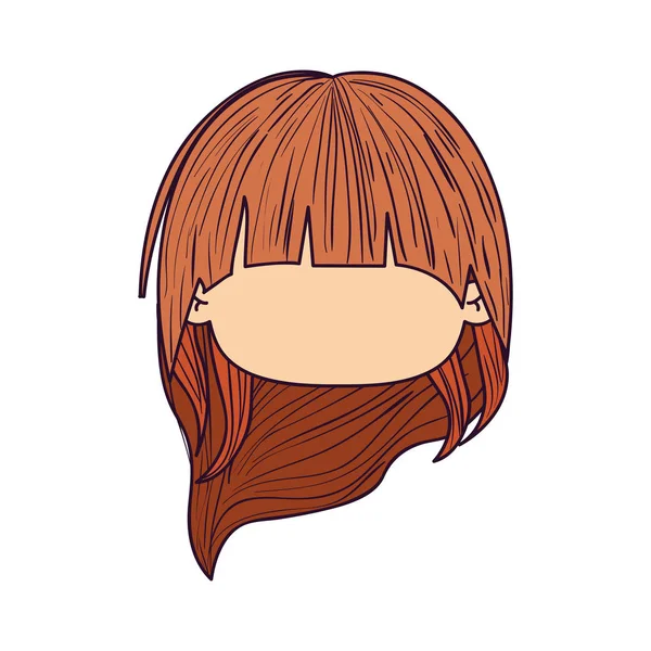 Caricature colorée sans visage vue de face fille mignonne avec une coiffure longue — Image vectorielle