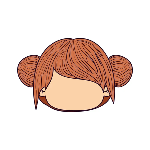 二重収集した髪型とカラフルな風刺漫画フェースレス正面かわいい女の子 — ストックベクタ