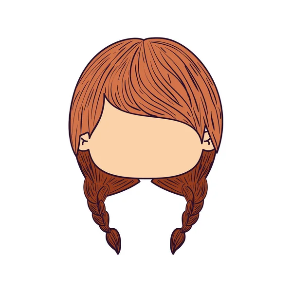 Colorido caricatura sem rosto vista frontal bonito menina com tranças pigtails penteado — Vetor de Stock
