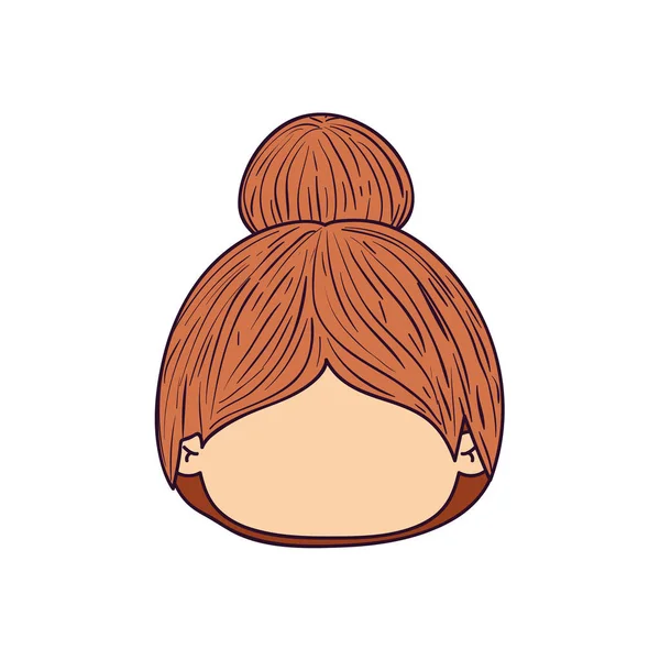 Caricature colorée sans visage vue de face fille mignonne avec coiffure collectée — Image vectorielle