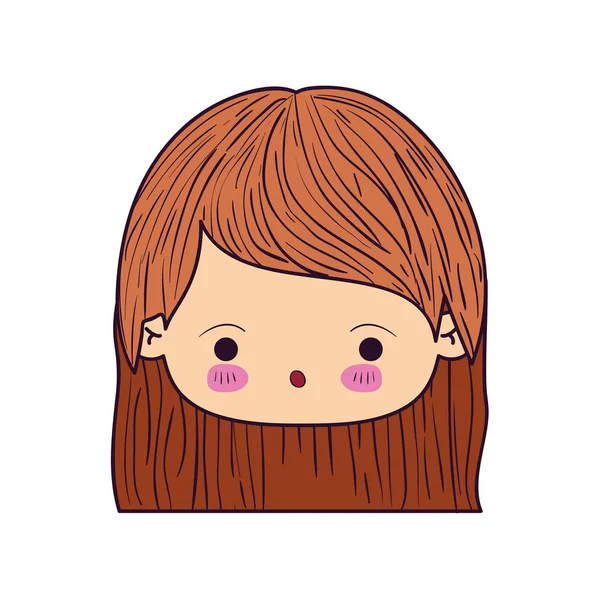 Colorida caricatura kawaii cara niña con el pelo corto recto y la expresión facial de sorpresa — Vector de stock