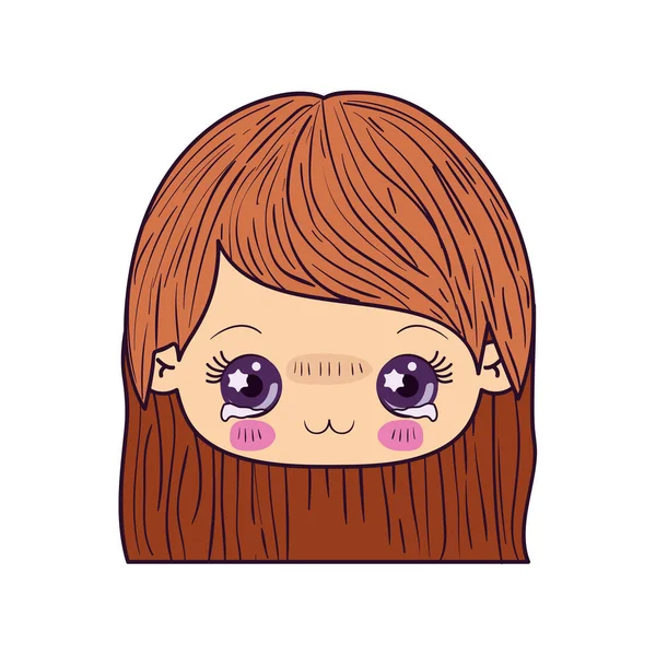 Colorida caricatura kawaii cara niña con el pelo recto y la expresión facial deprimido — Archivo Imágenes Vectoriales