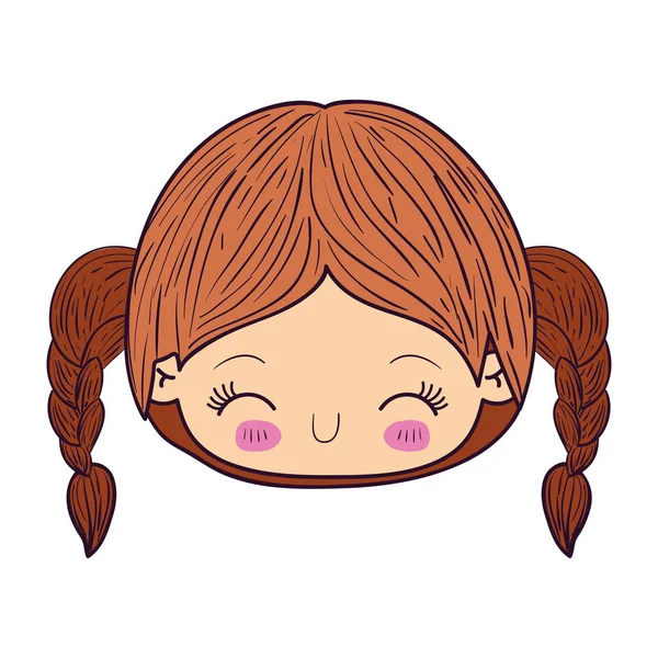 カラフルな似顔絵かわいい顔編んだ髪と小さな女の子と目を閉じて表情幸せ — ストックベクタ