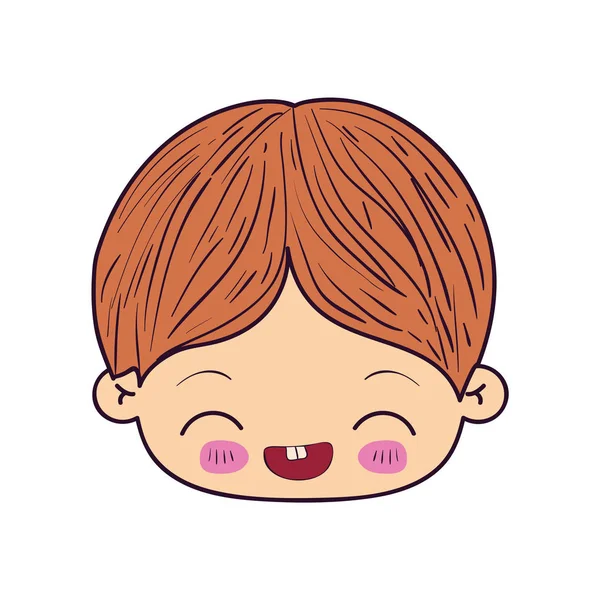 Colorida caricatura kawaii cara niño pequeño con expresión facial riendo — Vector de stock