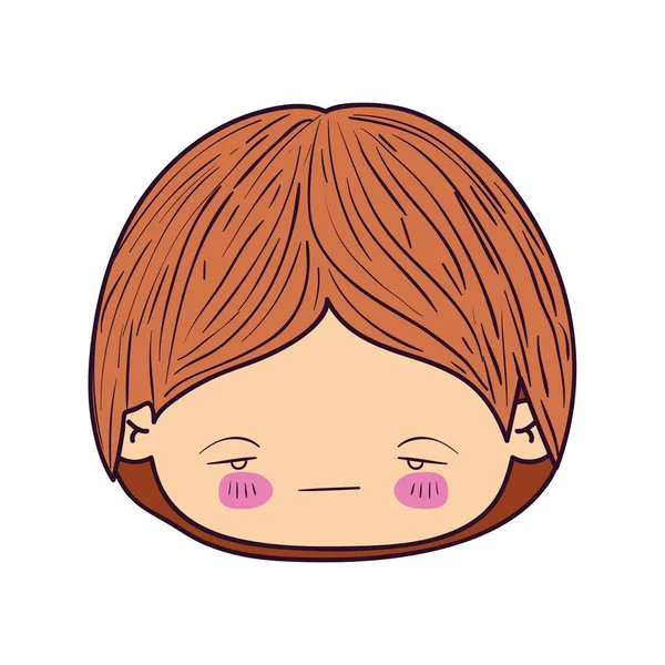 Colorida caricatura kawaii cara niño pequeño con expresión facial nervioso — Vector de stock