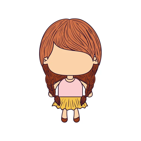 Caricature colorée de petite fille sans visage avec des cheveux de queue de cochon et tressé — Image vectorielle