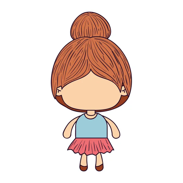 Yüzü olmayan küçük kız toplanan saçlı renkli karikatürü — Stok Vektör