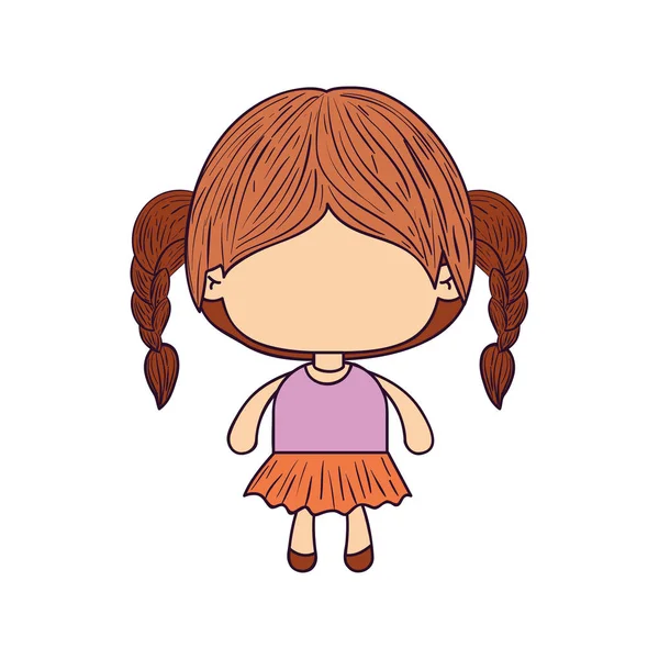 Caricatura colorida de niña sin rostro con cabello trenzado — Vector de stock