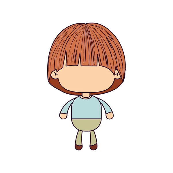 Caricatura colorida de menino sem rosto com corte de cabelo de cogumelo —  Vetores de Stock