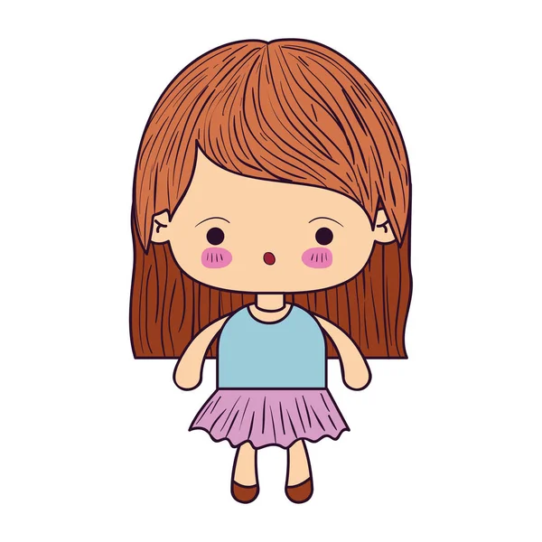 Красочная карикатура маленькая девочка с прямыми короткими волосами и выражением лица удивления — стоковый вектор