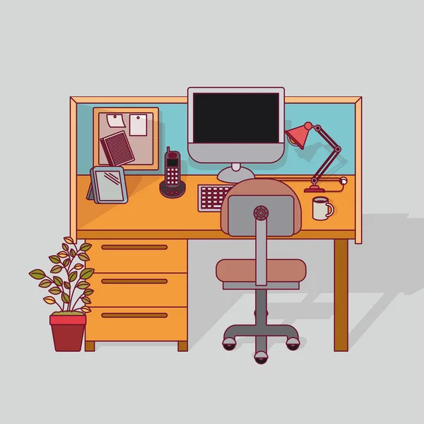 Fond coloré lieu de travail bureau intérieur — Image vectorielle