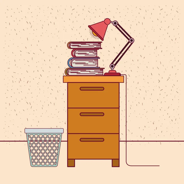 Цвет фона с блестками fillign шкаф с лампой и книги — стоковый вектор