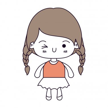 siluet renk bölümleri ve kumral kawaii biraz ışık örgülü saç ve yüz ifadesi wink göz ile kız