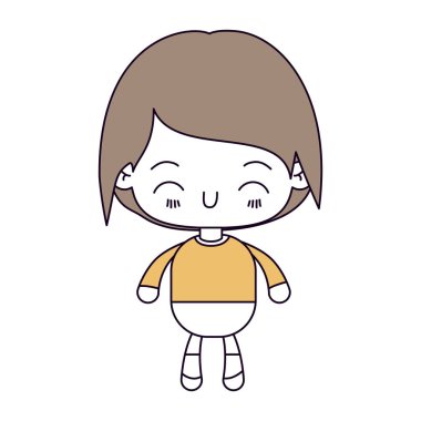 siluet renk bölümleri ve kumral kawaii biraz ışık çocuk mutluluk yüz ifadesi ile