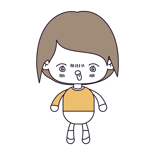 Silhouette färg sektioner och ljus brunt hår av kawaii little boy med ansiktsuttryck rasande — Stock vektor