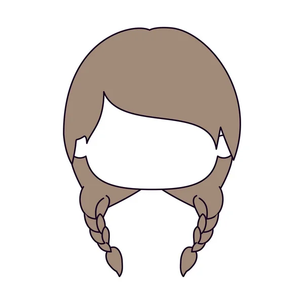 Silhouettenfarbschnitte und hellbraunes Haar des gesichtslosen Kopfes eines kleinen Mädchens mit zwei Zöpfen Frisur — Stockvektor