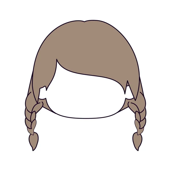 Sezioni di colore silhouette e capelli castano chiaro di testa senza volto di bambina con capelli intrecciati — Vettoriale Stock