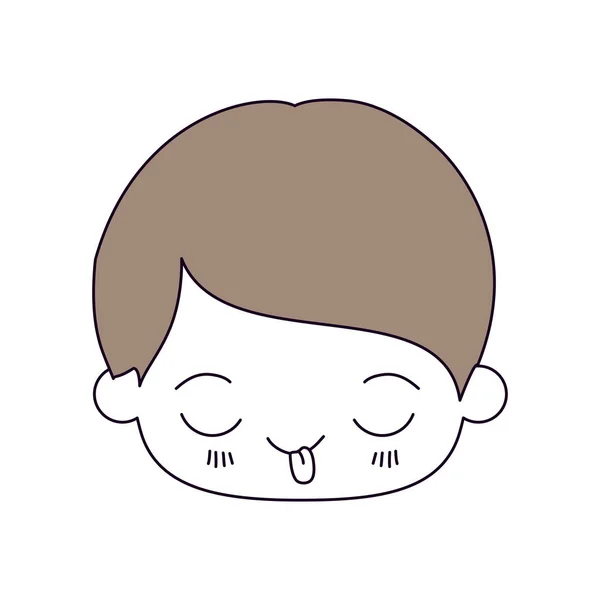 Sezioni di colore silhouette e capelli castano chiaro di kawaii testa di bambino con divertente espressione facciale in primo piano — Vettoriale Stock