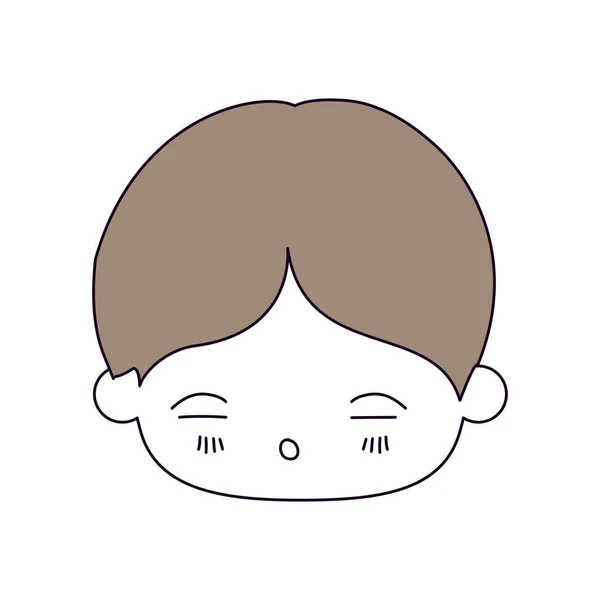 Силуэт цветовых участков и светло-коричневые волосы Кавайи головы маленького мальчика с выражением лица устал — стоковый вектор