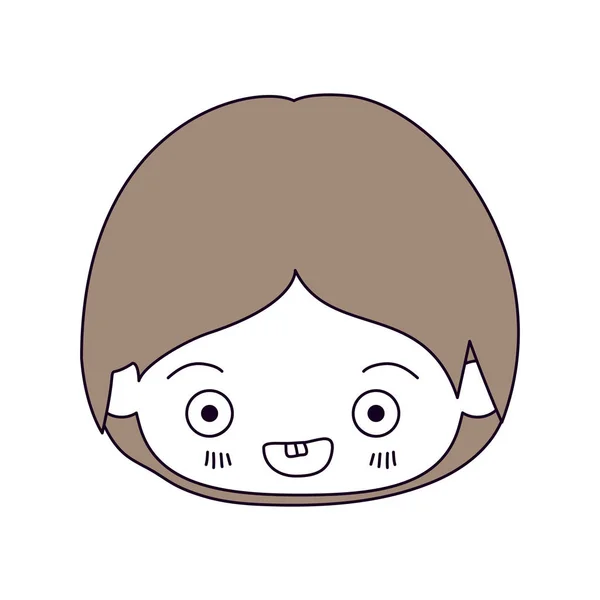 Seções de cor silhueta e cabelos castanhos claros da cabeça kawaii do menino sorrindo em close-up —  Vetores de Stock