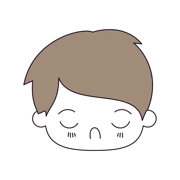 Sections de couleur silhouette et cheveux brun clair de kawaii tête de petit garçon avec expression faciale dégoût avec les yeux fermés — Image vectorielle