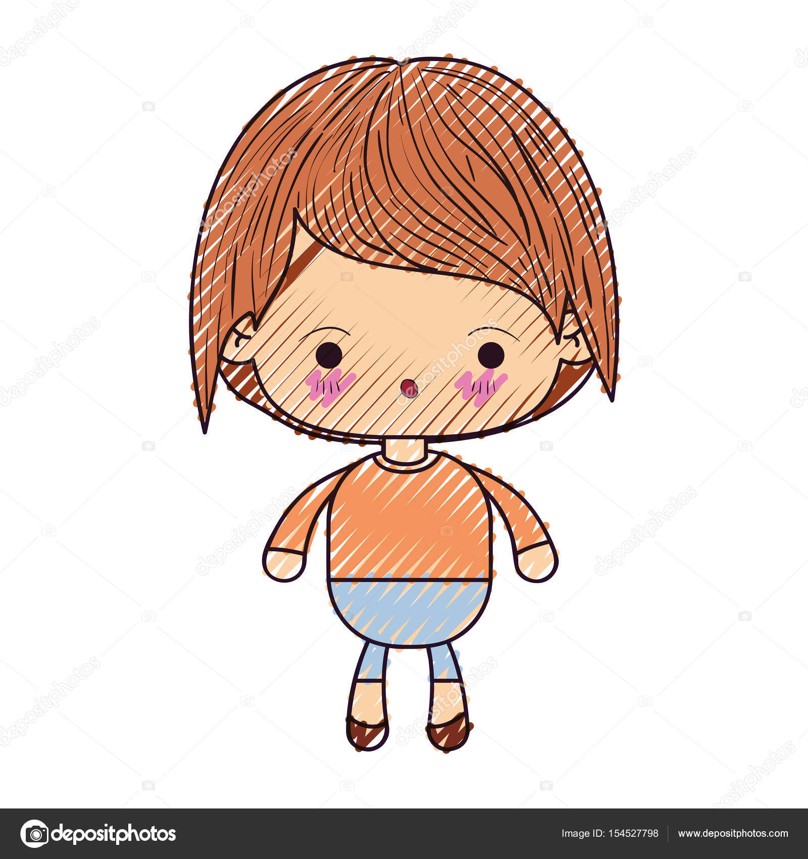 Sagoma colorata pastello di kawaii ragazzino con l espressione facciale di illustrazione vettoriale di sorpresa — Vettoriali di grgroupstock