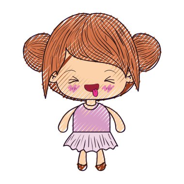 kawaii silüeti renkli mum boya ile toplanan saç ve yüz ifadesi hoş olmayan küçük kız