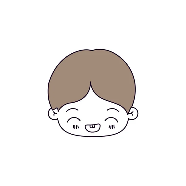 Sections de couleur silhouette et les cheveux brun clair de kawaii tête de petit garçon avec expression faciale rire — Image vectorielle