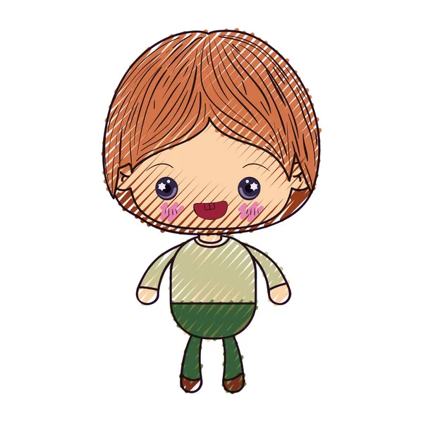 Couleur crayon silhouette de kawaii petit garçon souriant — Image vectorielle