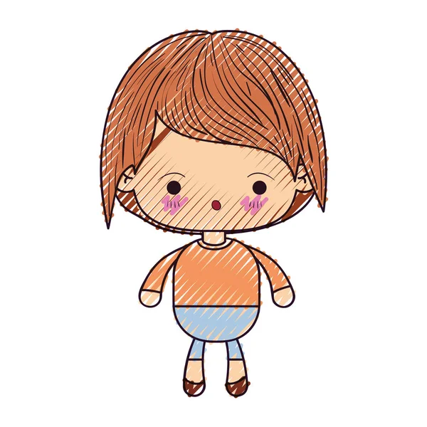 Silueta de crayón de color de niño kawaii con expresión facial de sorpresa — Vector de stock