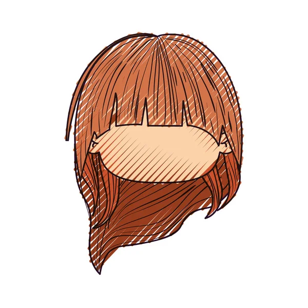 長い髪の少女の顔の頭の色クレヨン シルエット — ストックベクタ