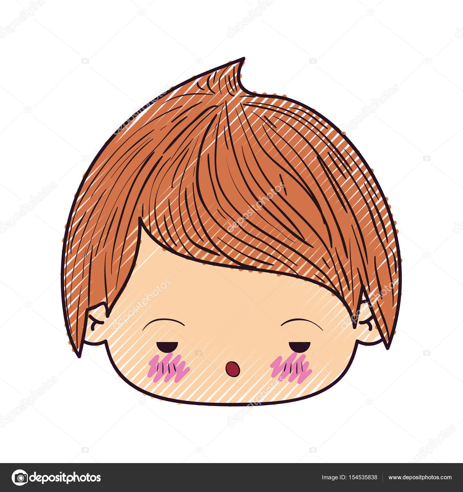 Siluetta di colorati pastello della testa di kawaii del ragazzino con l espressione facciale triste