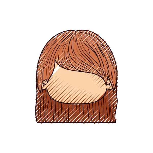 Barevná pastelka silueta hlavy anonymní holčička s rovnými vlasy — Stockový vektor