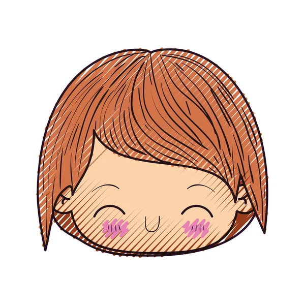 Couleur crayon silhouette de kawaii tête de petit garçon avec bonheur expression faciale en gros plan — Image vectorielle