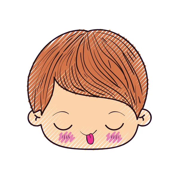 Silueta de crayón de color de la cabeza kawaii de niño pequeño con expresión facial divertida en primer plano — Vector de stock