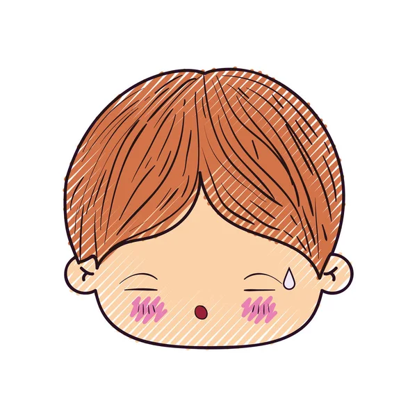 Colored crayon silhouette of kawaii head of little boy with facial expression of tired — Stock Vector